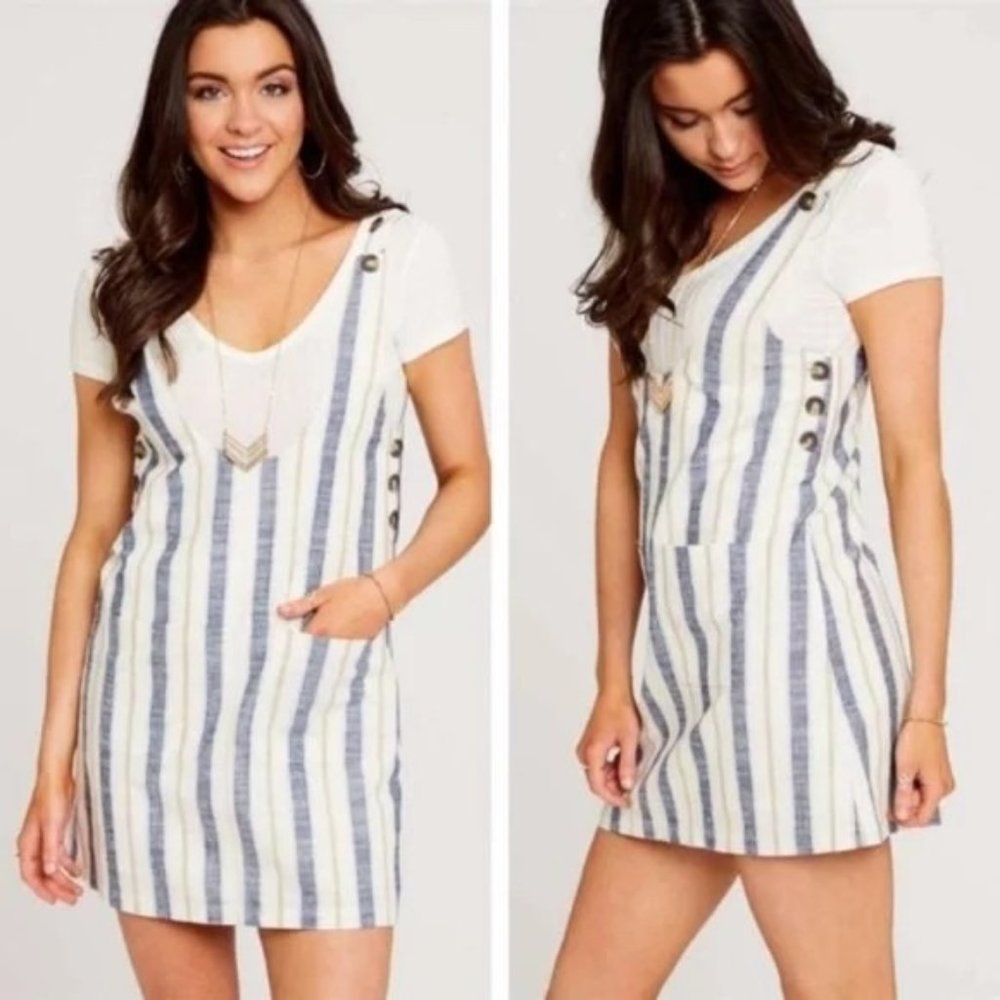 Altar'd State Kiara Blue White Stripe Linen Jumper Dress Large